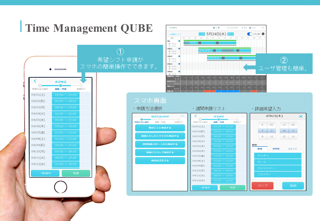 TimeManagementQUBE サンプル画面